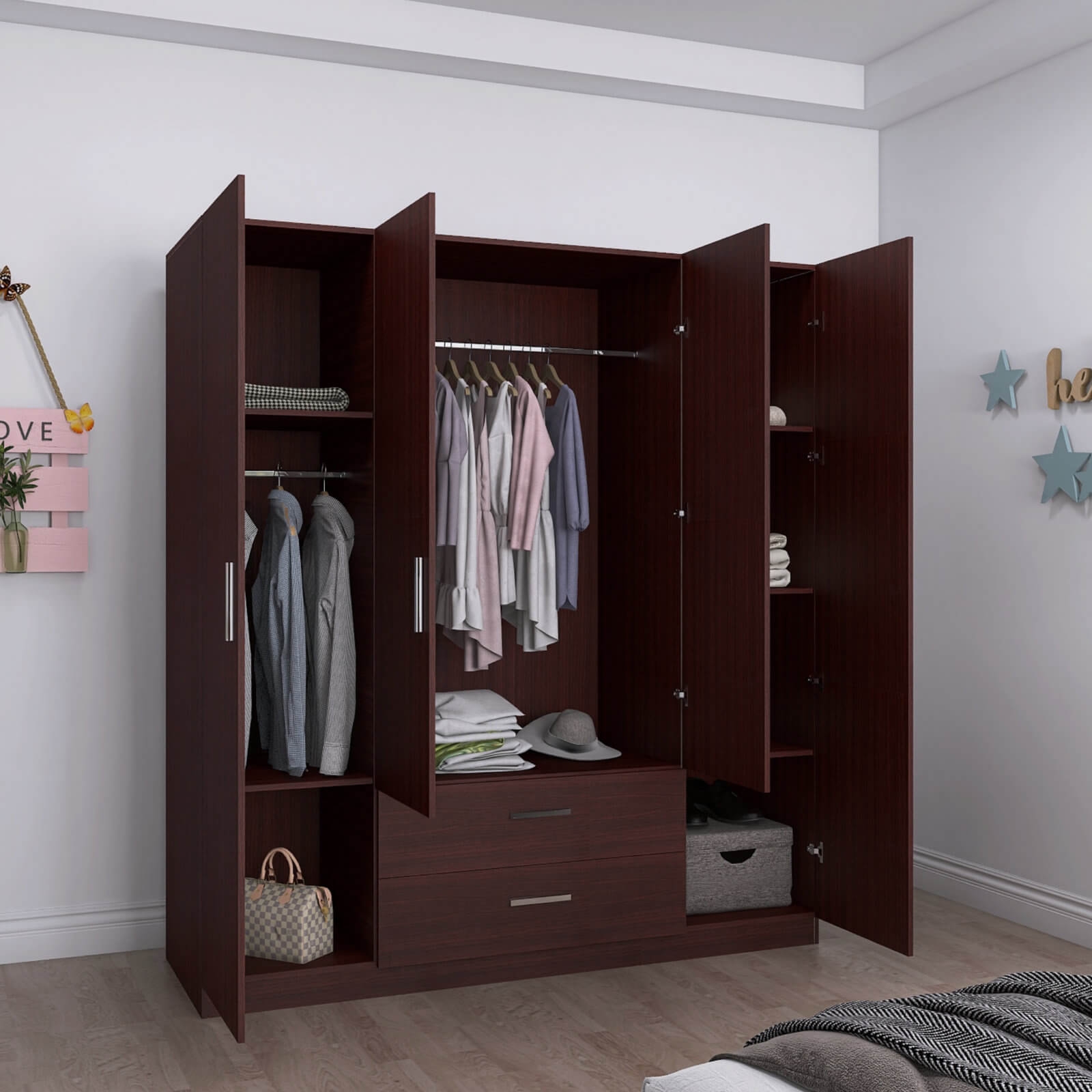 Cambridge Matte 4-Door Wardrobe w/2-Drawer Storage