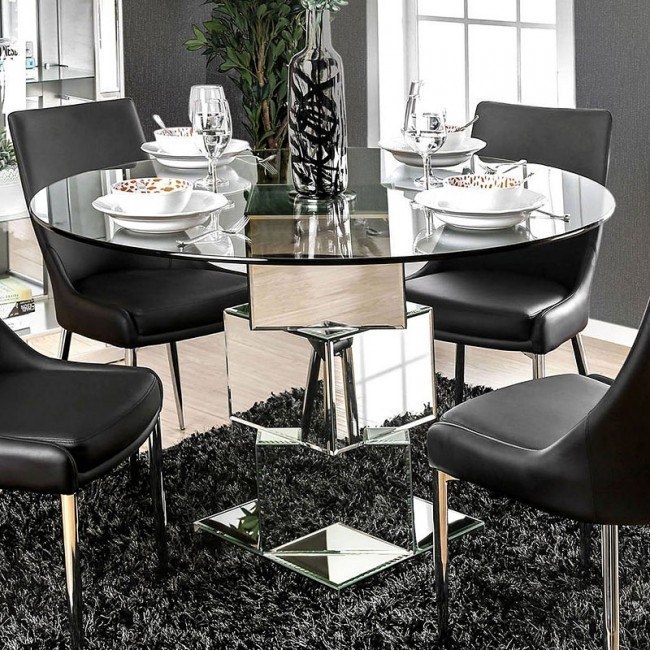 Izzy Glass/Mirror/Metal Round Dining Set