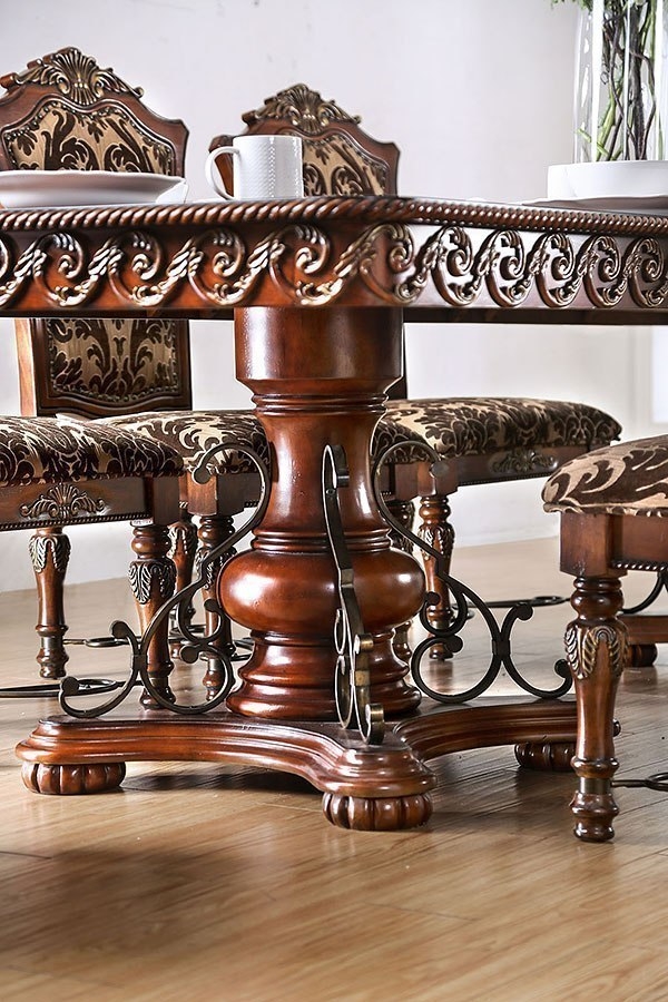 Furniture of America Traditional Eleanora Wood Pedestal Dining Table in Cherry