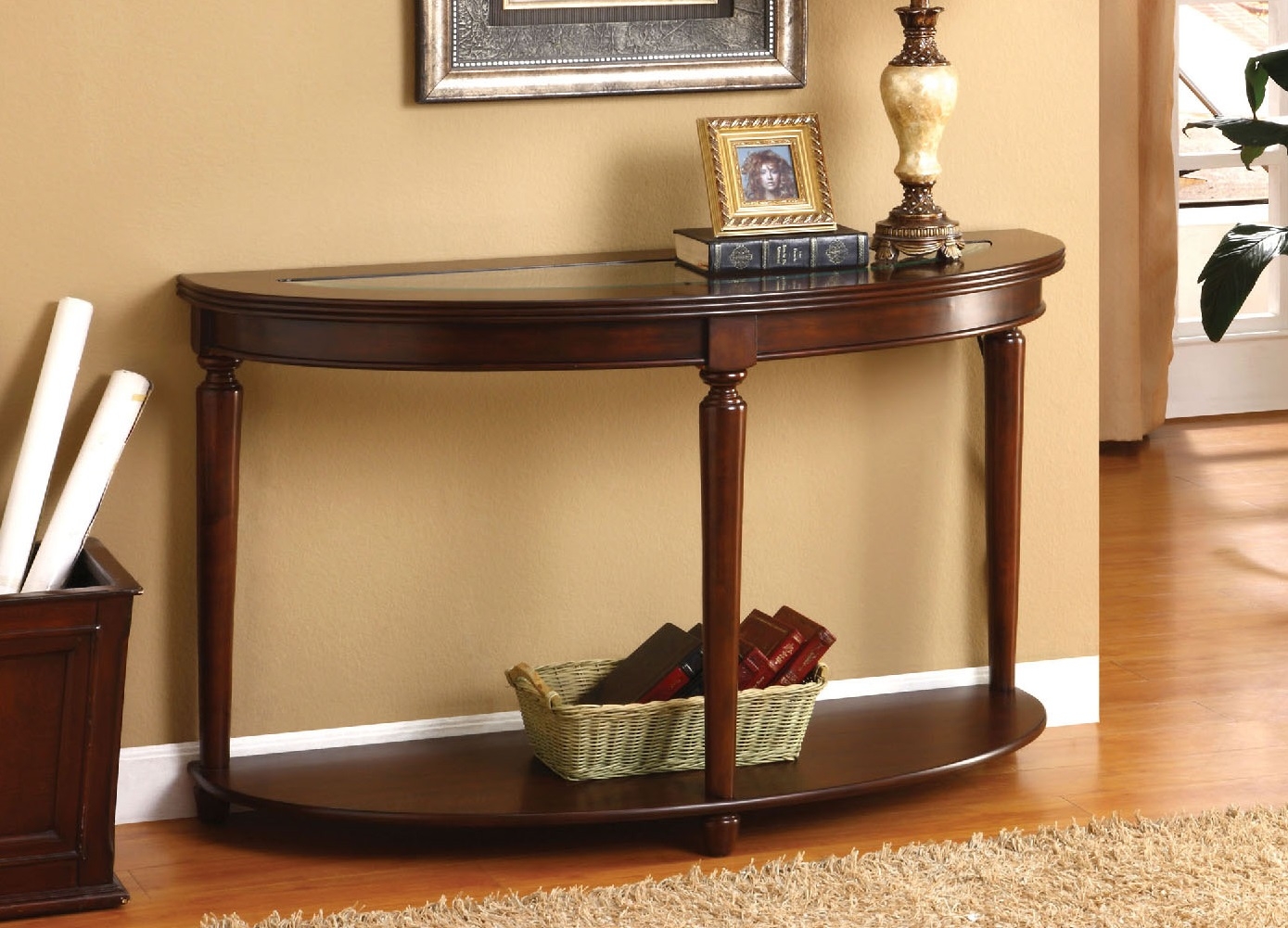 Granvia Glass/Wood Oval Storage Coffee Table Set