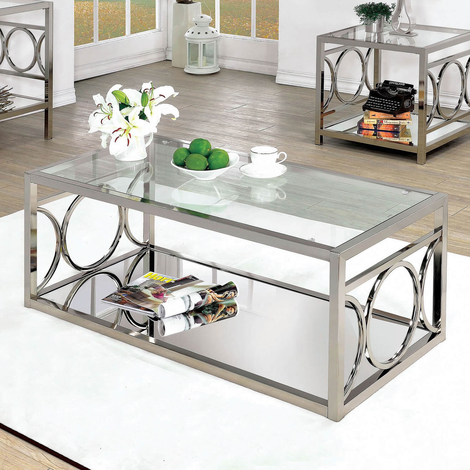 Rylee Glass/Metal Storage Coffee Table Set