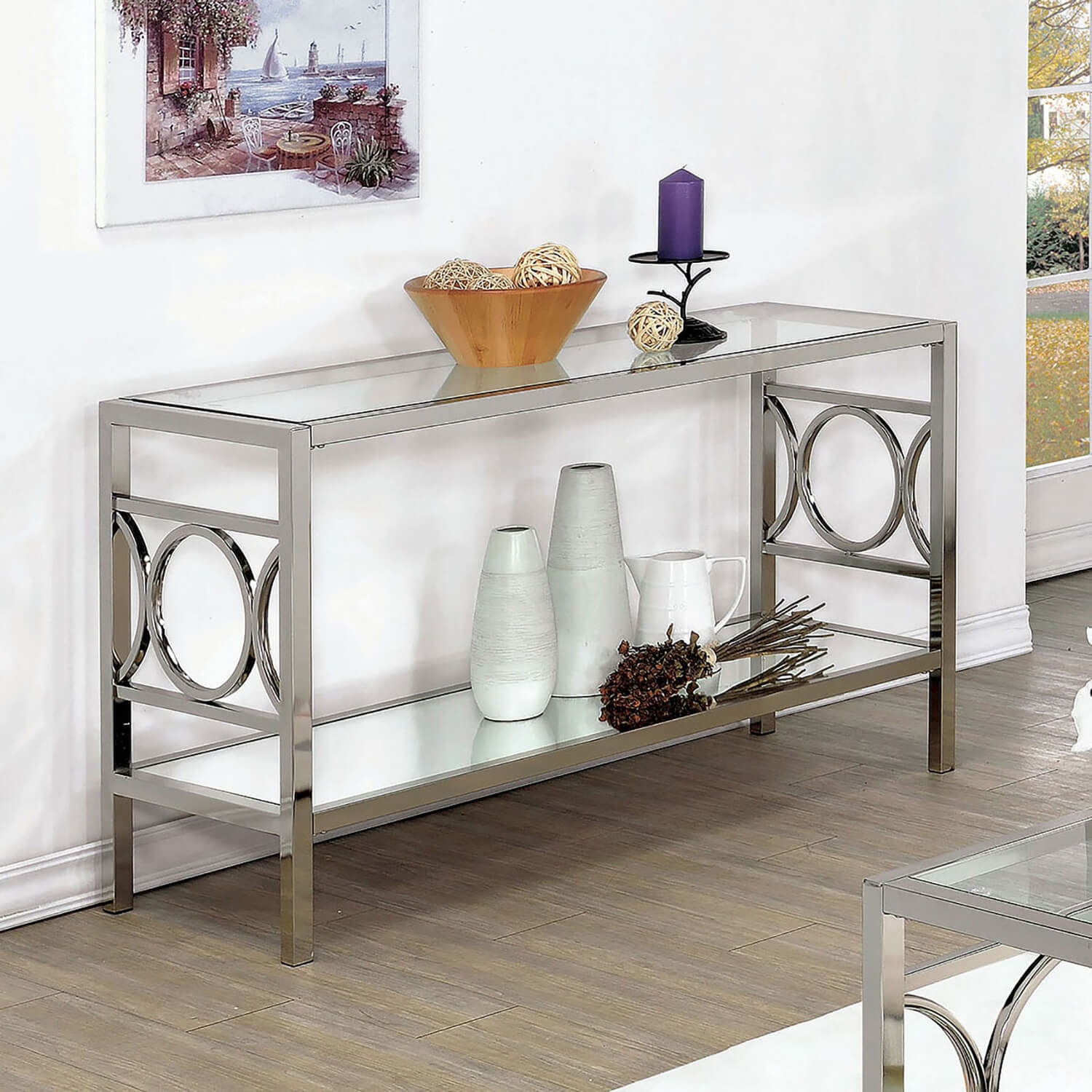 Rylee Glass/Metal Storage Sofa Table