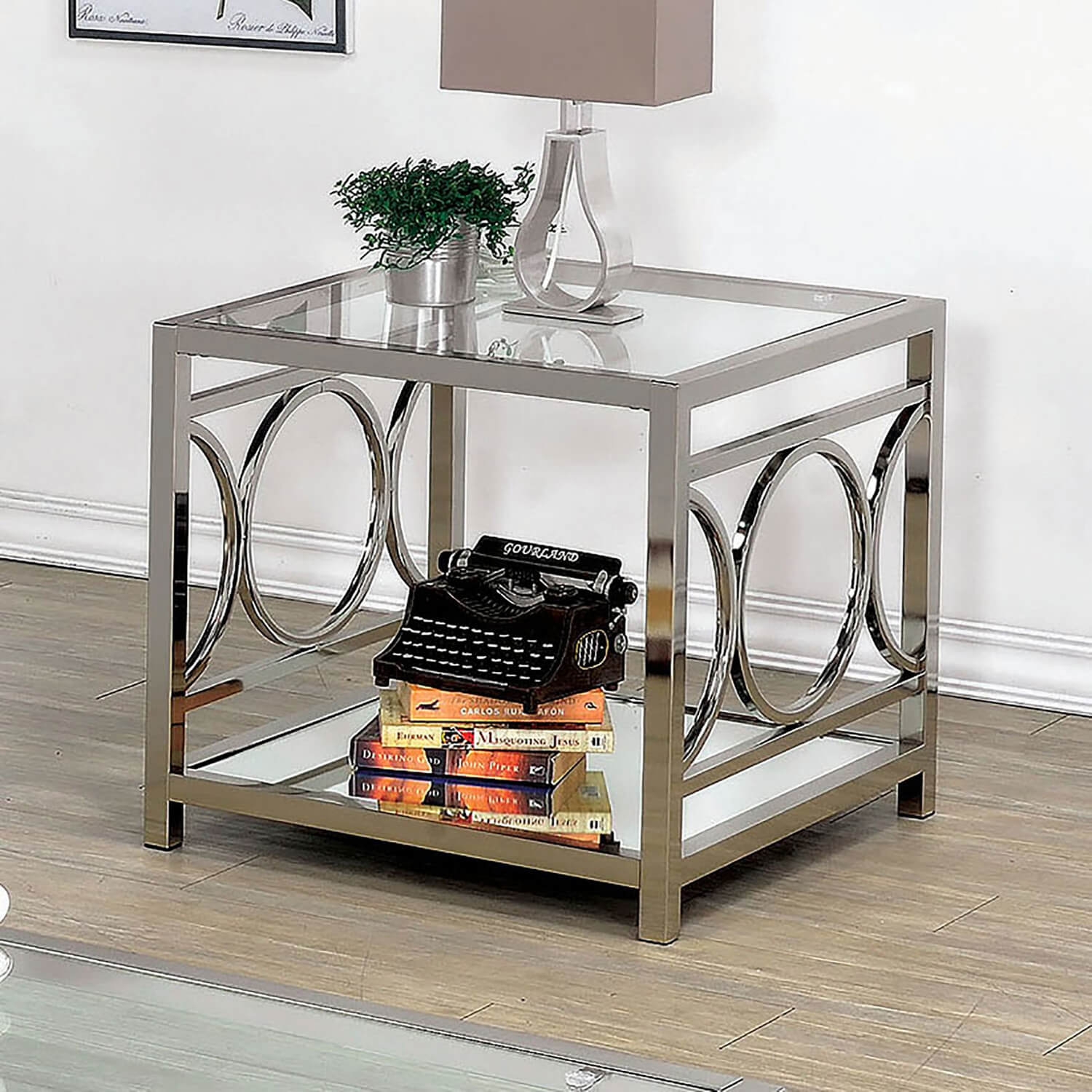 Rylee Glass/Metal Storage End Table