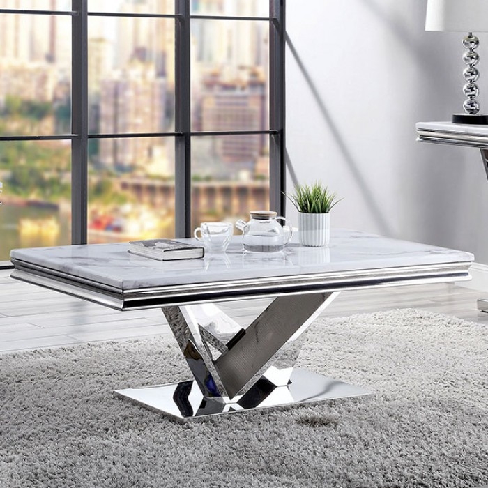 Villarsglane Faux Marble/Steel Coffee Table Set