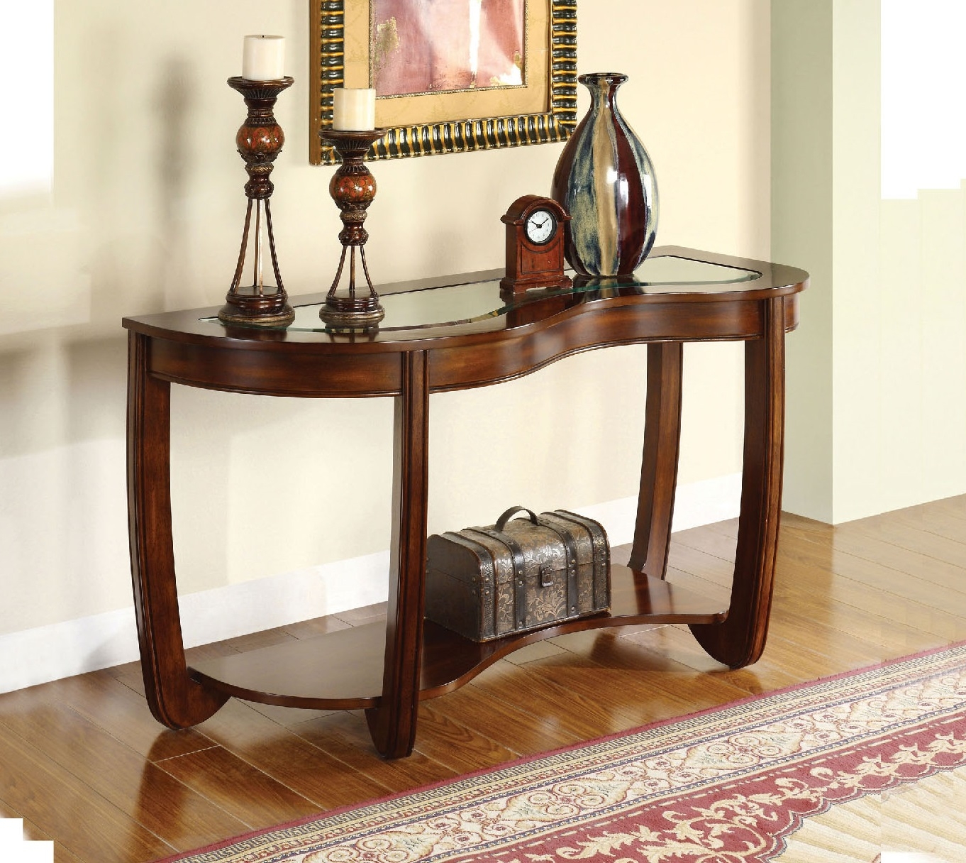 Crystal Falls Glass/Wood Storage Coffee Table Set