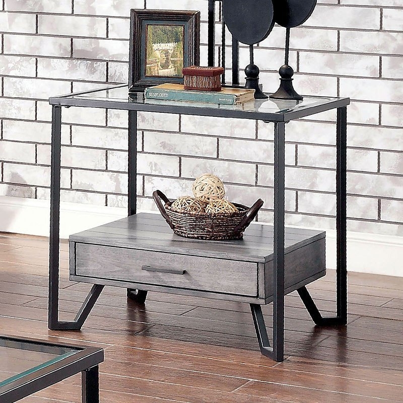 Ponderay Glass/Metal/Wood Storage Coffee Table Set