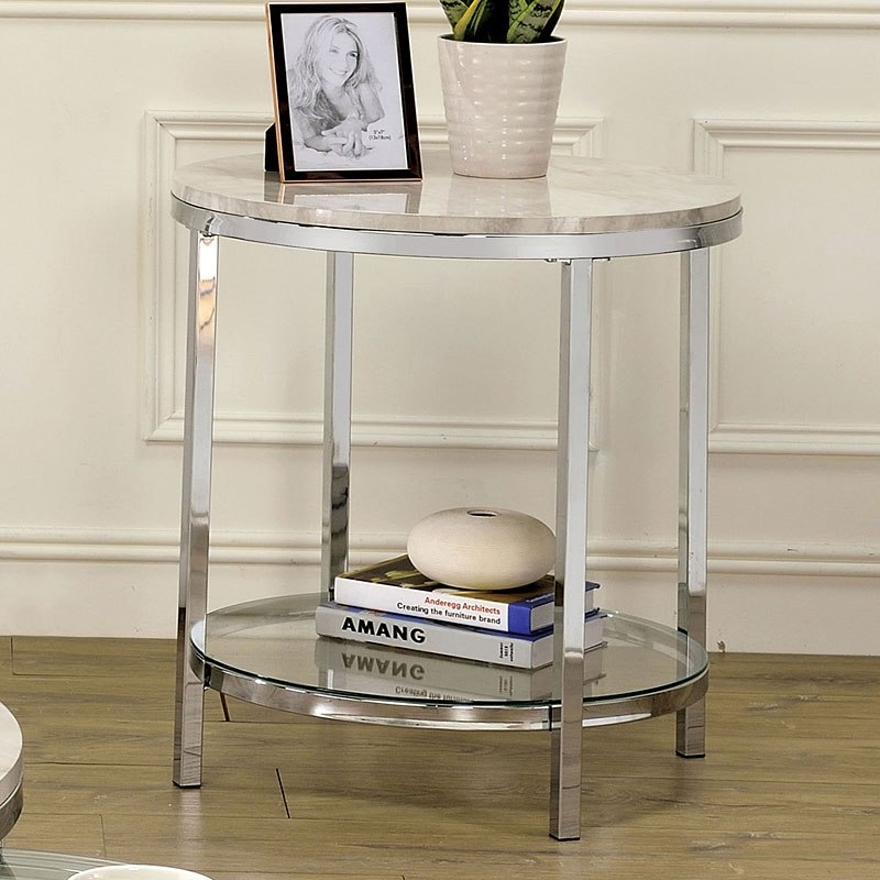 Shauna Faux Marble/Glass/Metal Coffee Table Set w/Nesting Table & Castors
