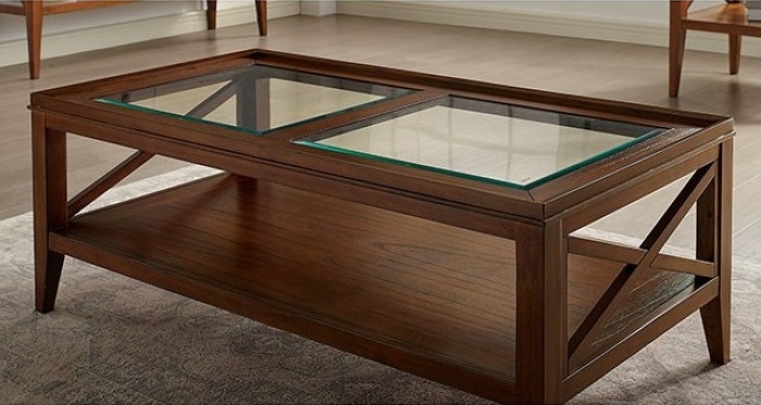 Izar Glass/Wood Storage Coffee Table Set
