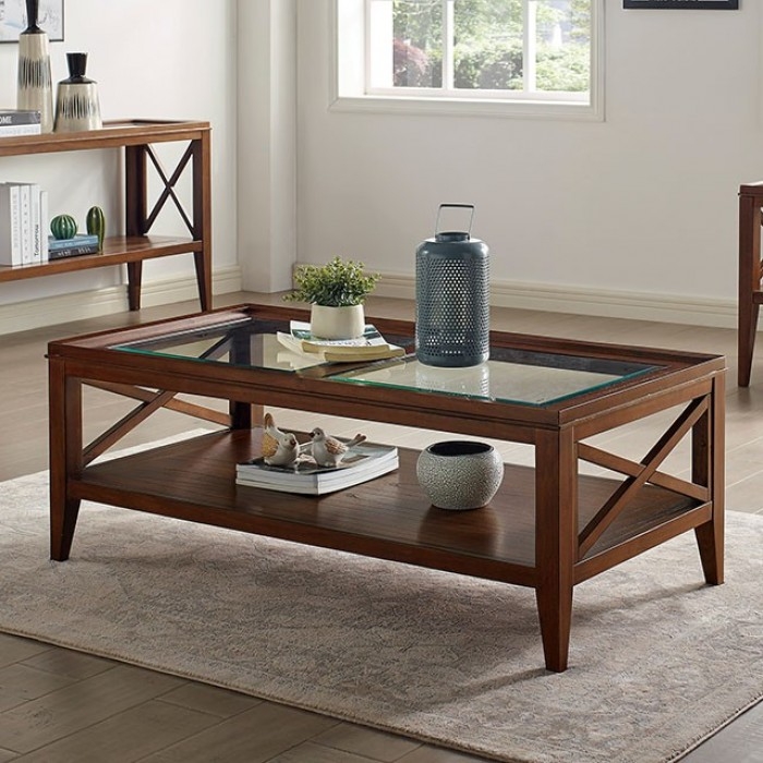 Izar Glass/Wood Storage Coffee Table Set