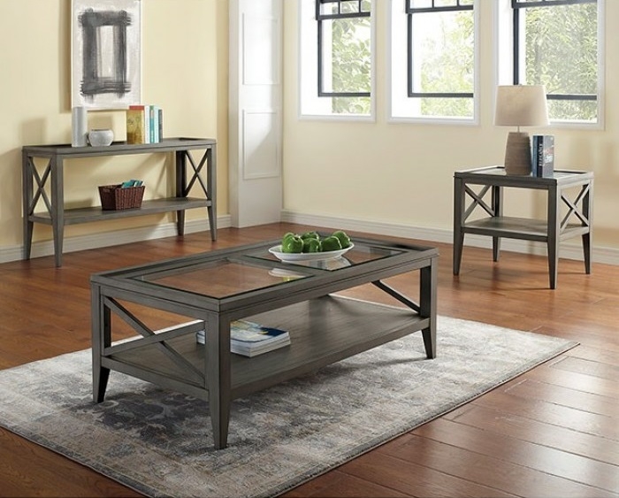 Izar Glass/Wood Storage Coffee Table Set