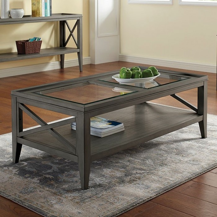 Izar Glass/Wood Storage Coffee Table Set