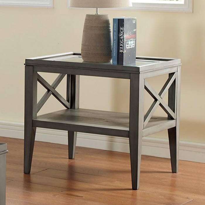 Izar Glass/Wood Storage End Table