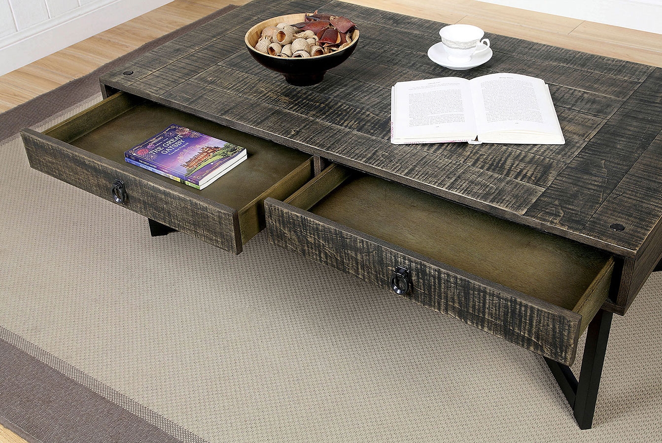Veblen Wood/Metal Storage Coffee Table w/2 Drawers