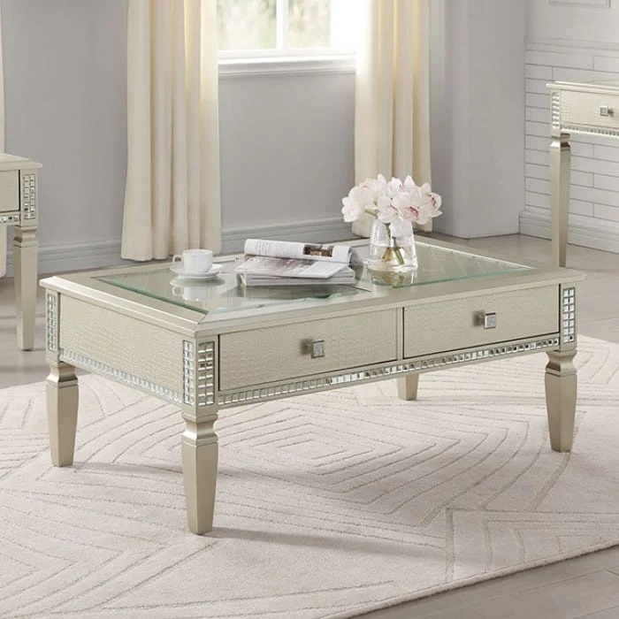 Adina Glass/Wood Storage Coffee Table Set