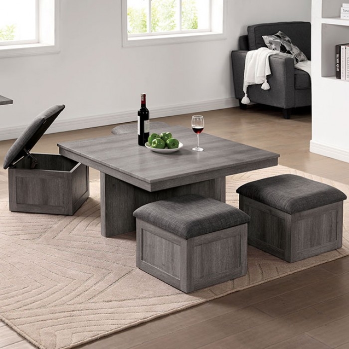 Radnor Fabric/Paper Square Coffee Table w/4 Storage Ottomans