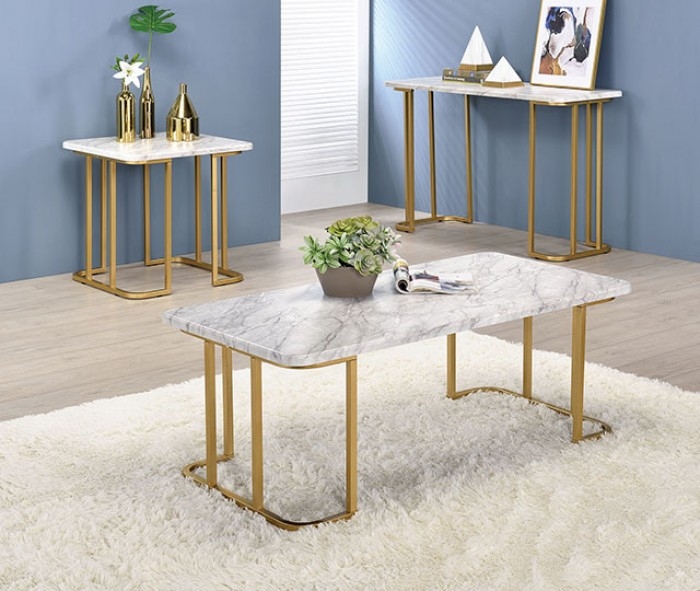 Calista Faux Marble/Steel Coffee Table Set