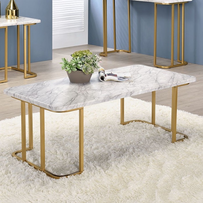 Calista Faux Marble/Steel Coffee Table Set