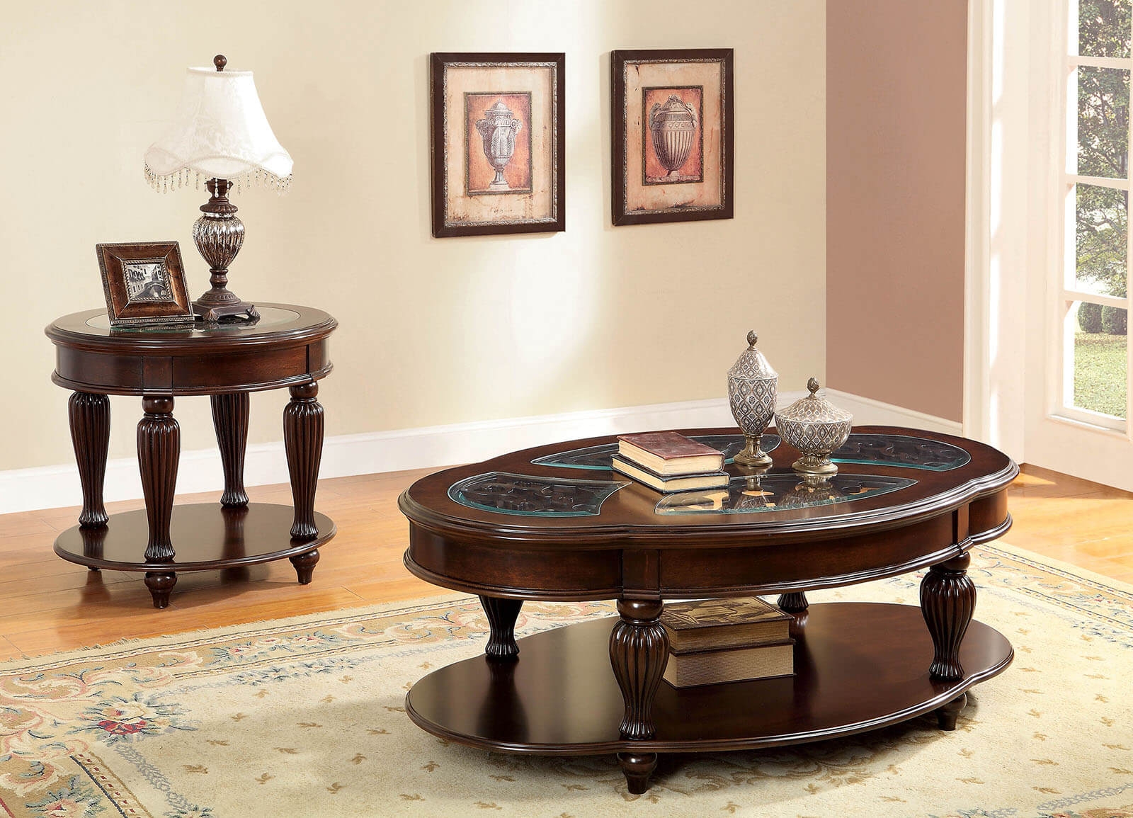 Centinel Glass/Wood/Wood Veneer Oval End Table