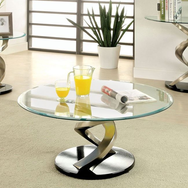 Nova Glass/Steel Round Coffee Table Set