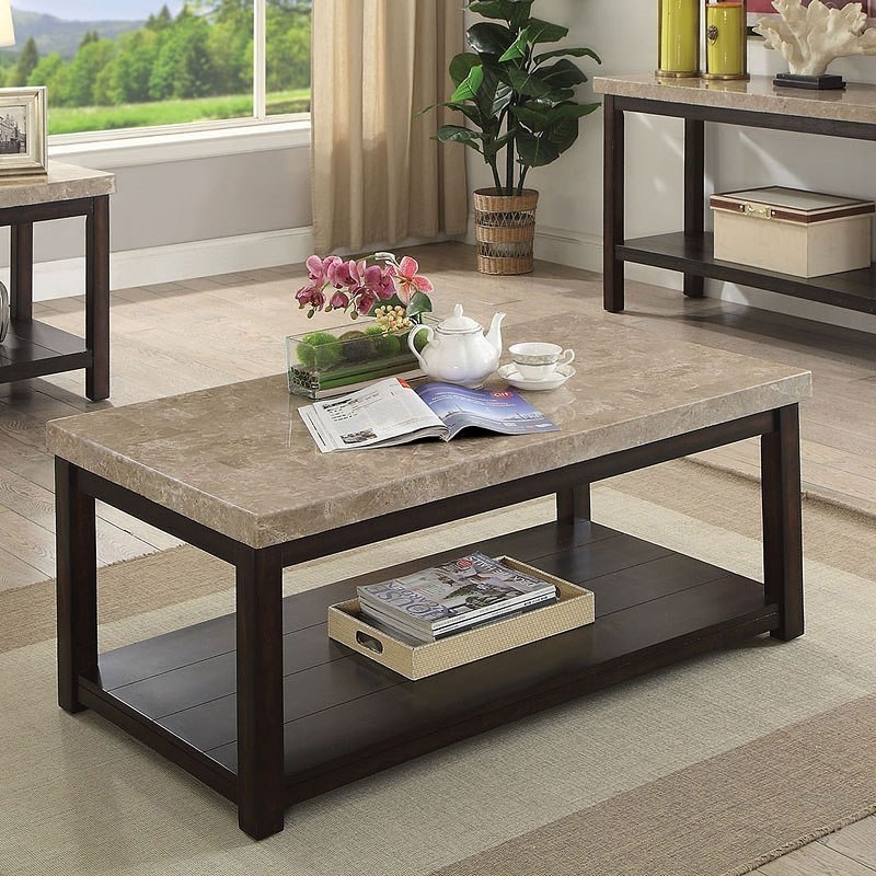 Calgary Marble/Wood Storage Coffee Table Set