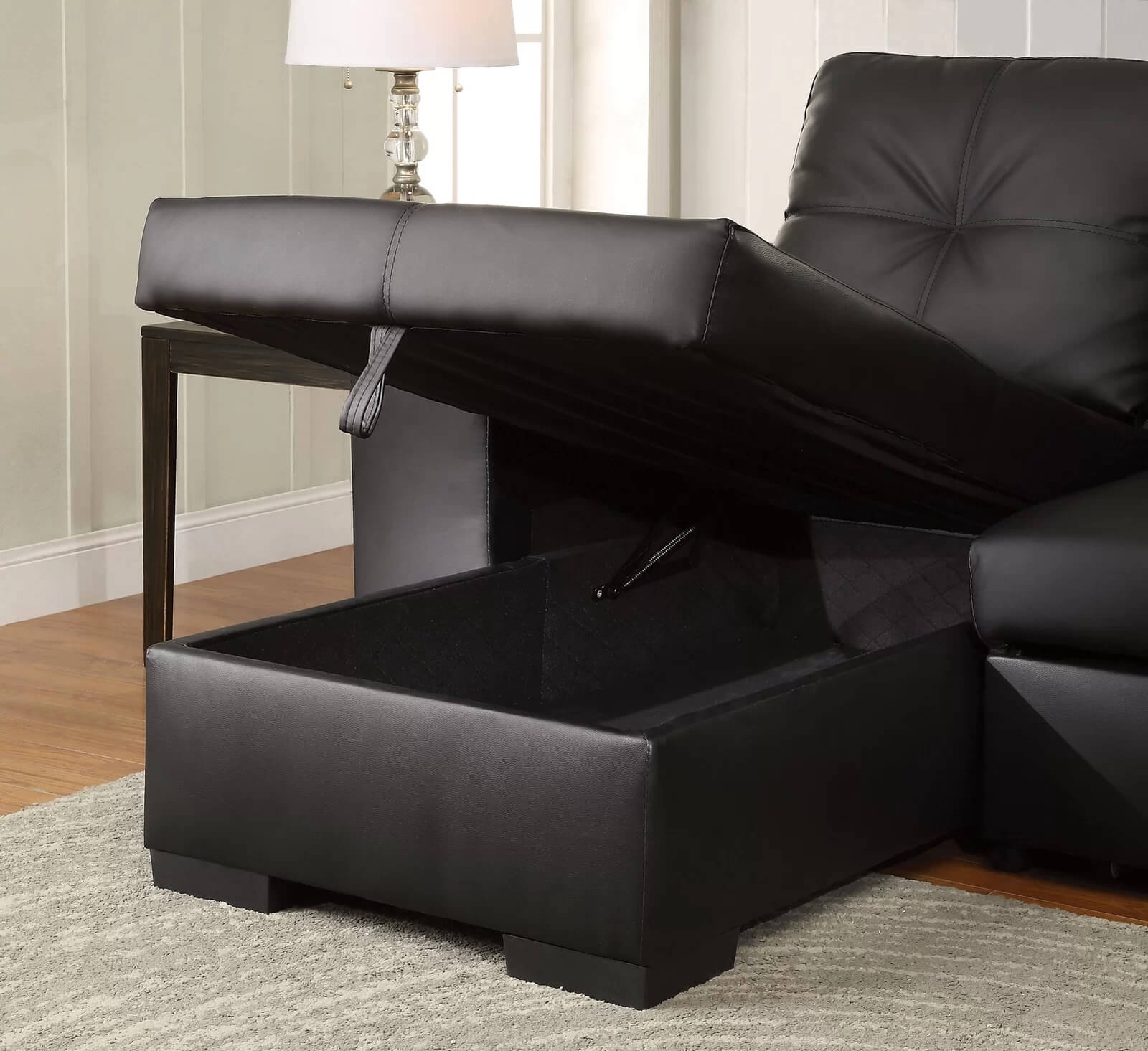 Denton Leatherette L-Shape Reversible Sleeper Storage Sectional Sofa