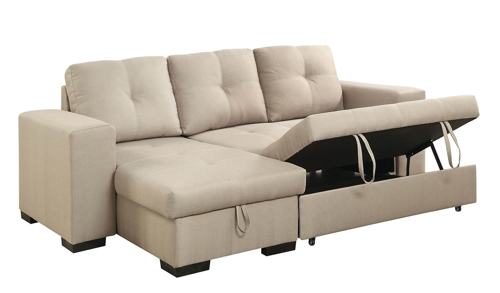 Denton Fabric L-Shape Reversible Sleeper Storage Sectional Sofa