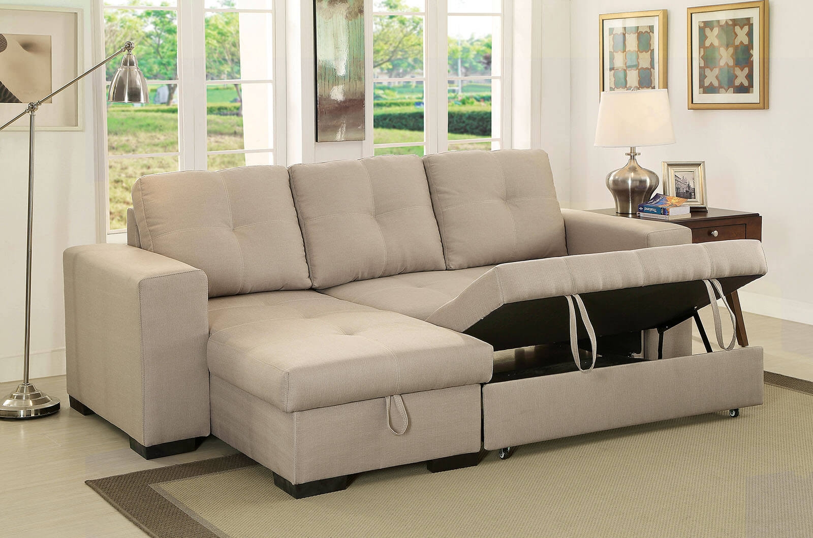 Denton L-Shape Reversible Sleeper Storage Sectional Sofa