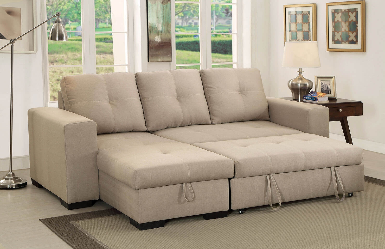 Denton Fabric L-Shape Reversible Sleeper Storage Sectional Sofa