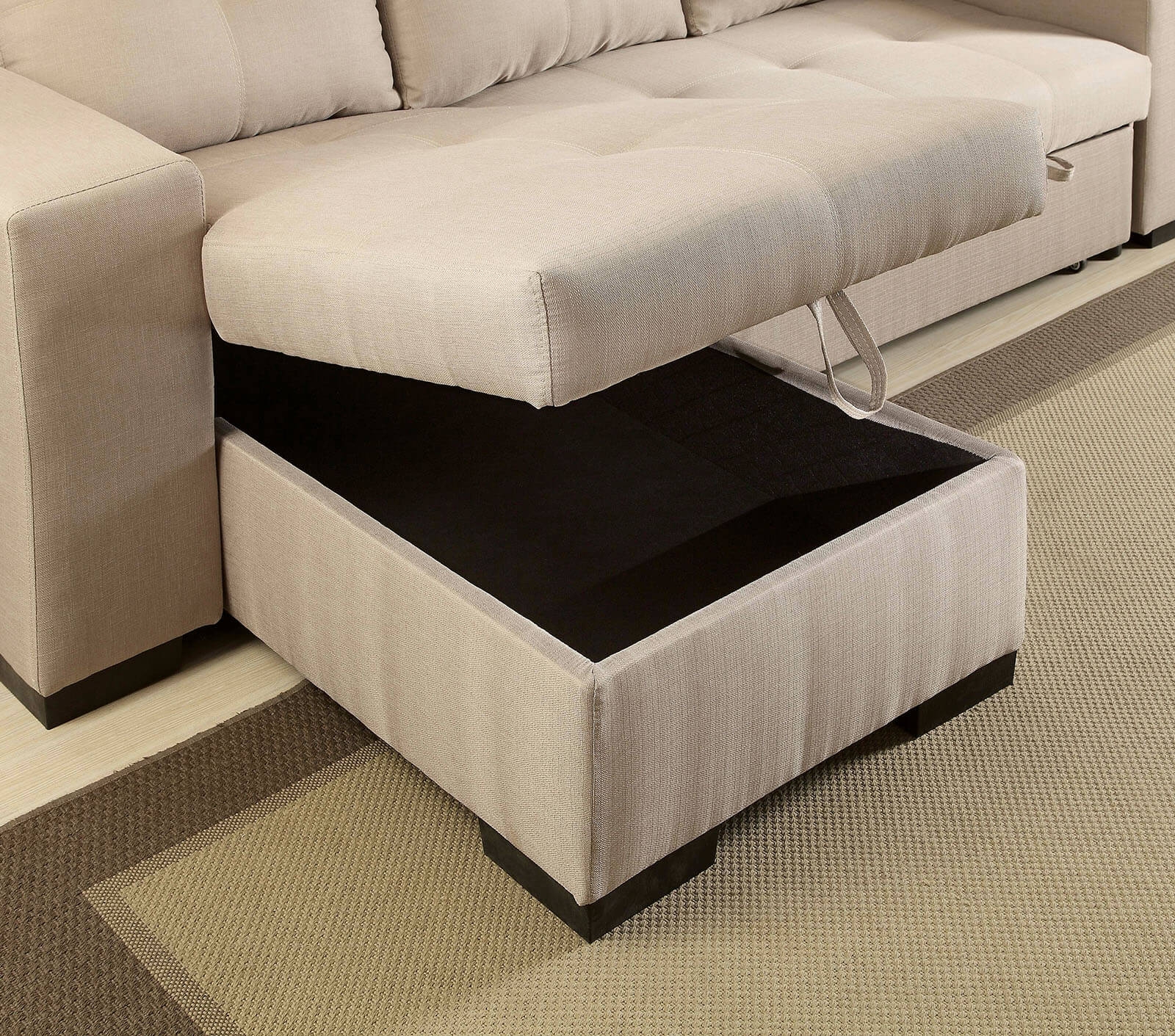 Denton Fabric L-Shape Reversible Sleeper Storage Sectional Sofa