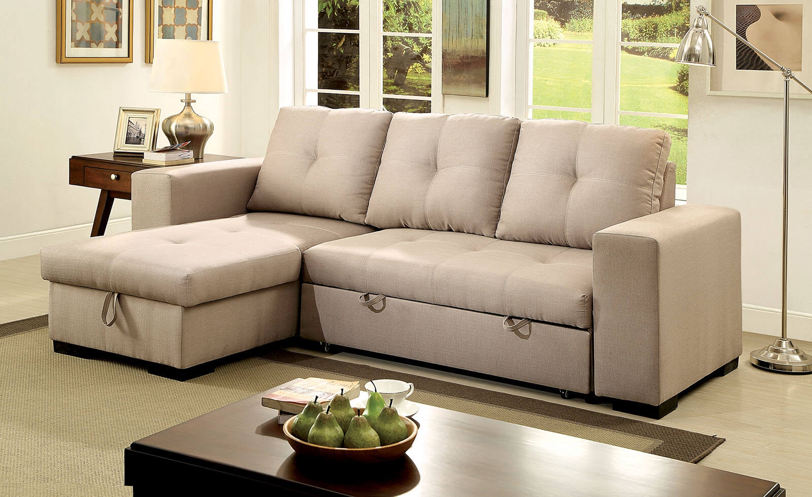 Denton Fabric L-Shape Reversible Sleeper Storage Sectional Sofa