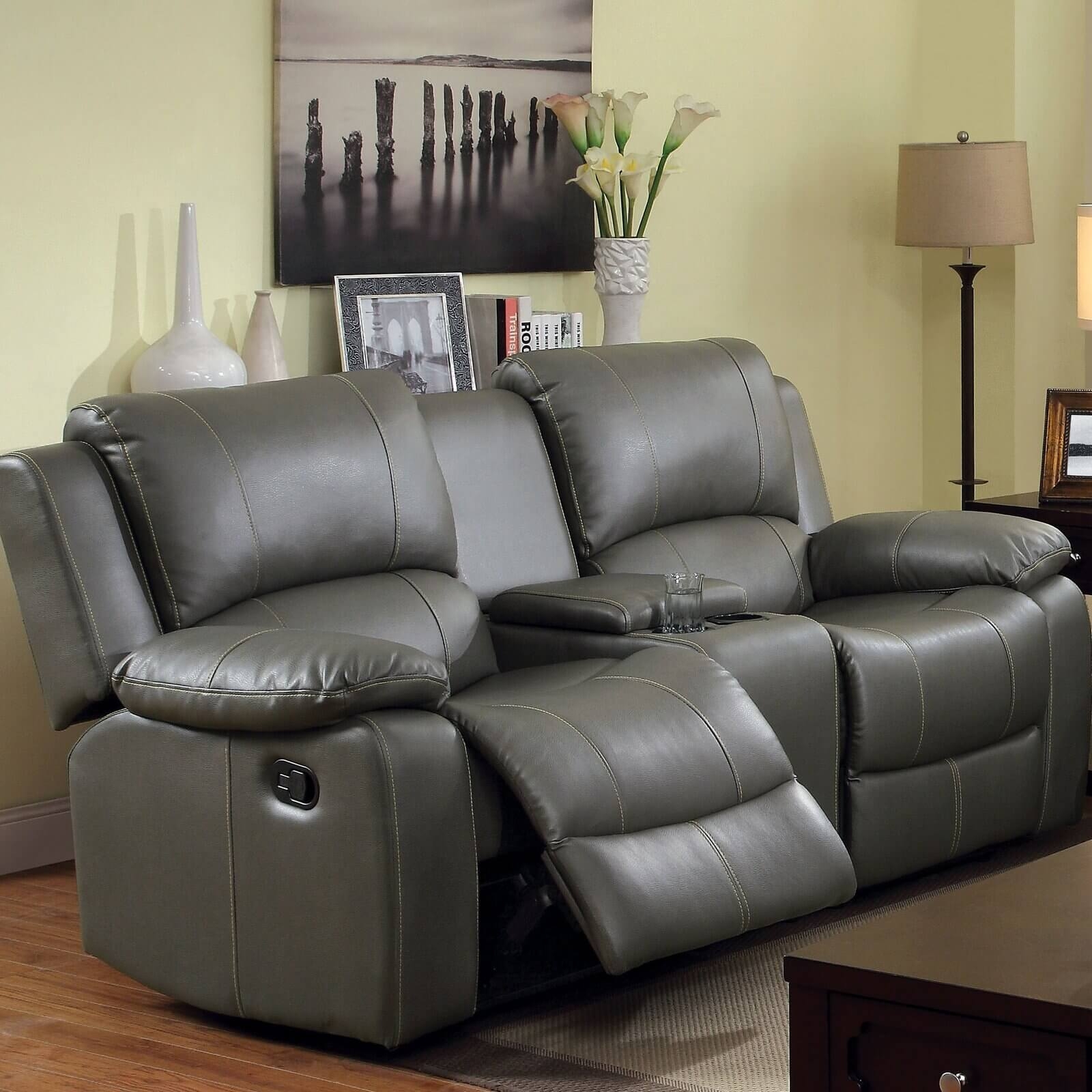 Sarles Bonded Leather Match Motion Loveseat