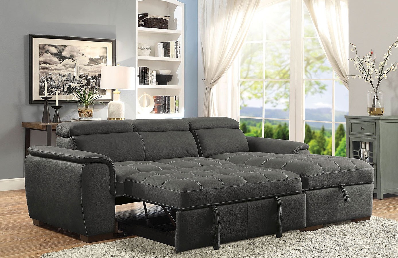 Patty Faux Nubuck L-Shape Sleeper Sectional