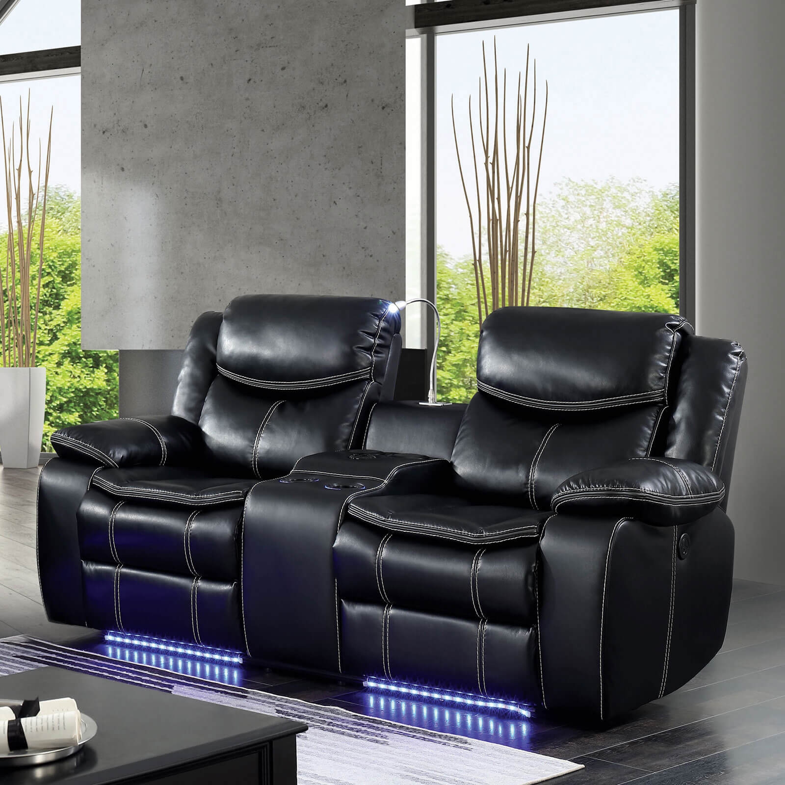 Sirius Leatherette Power Reclining Loveseat w/LED Light