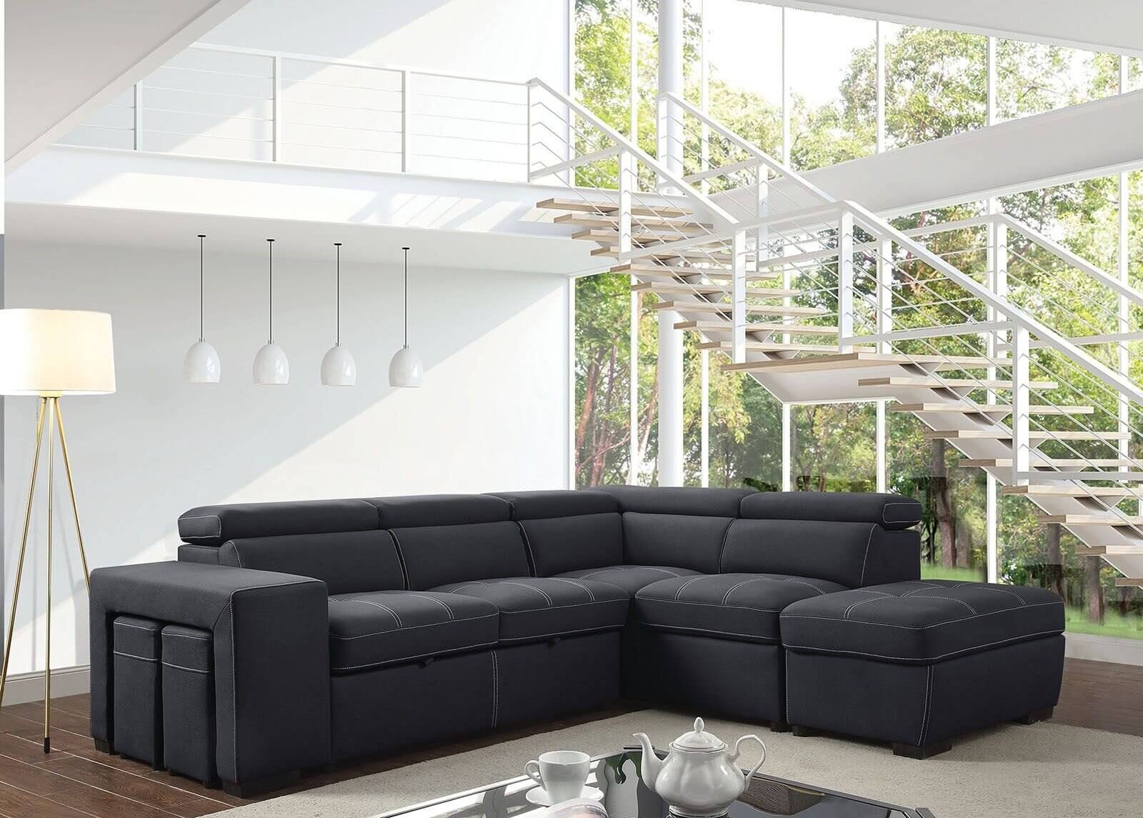 Athene Fabric L-Shape Storage Sleeper Sectional Sofa