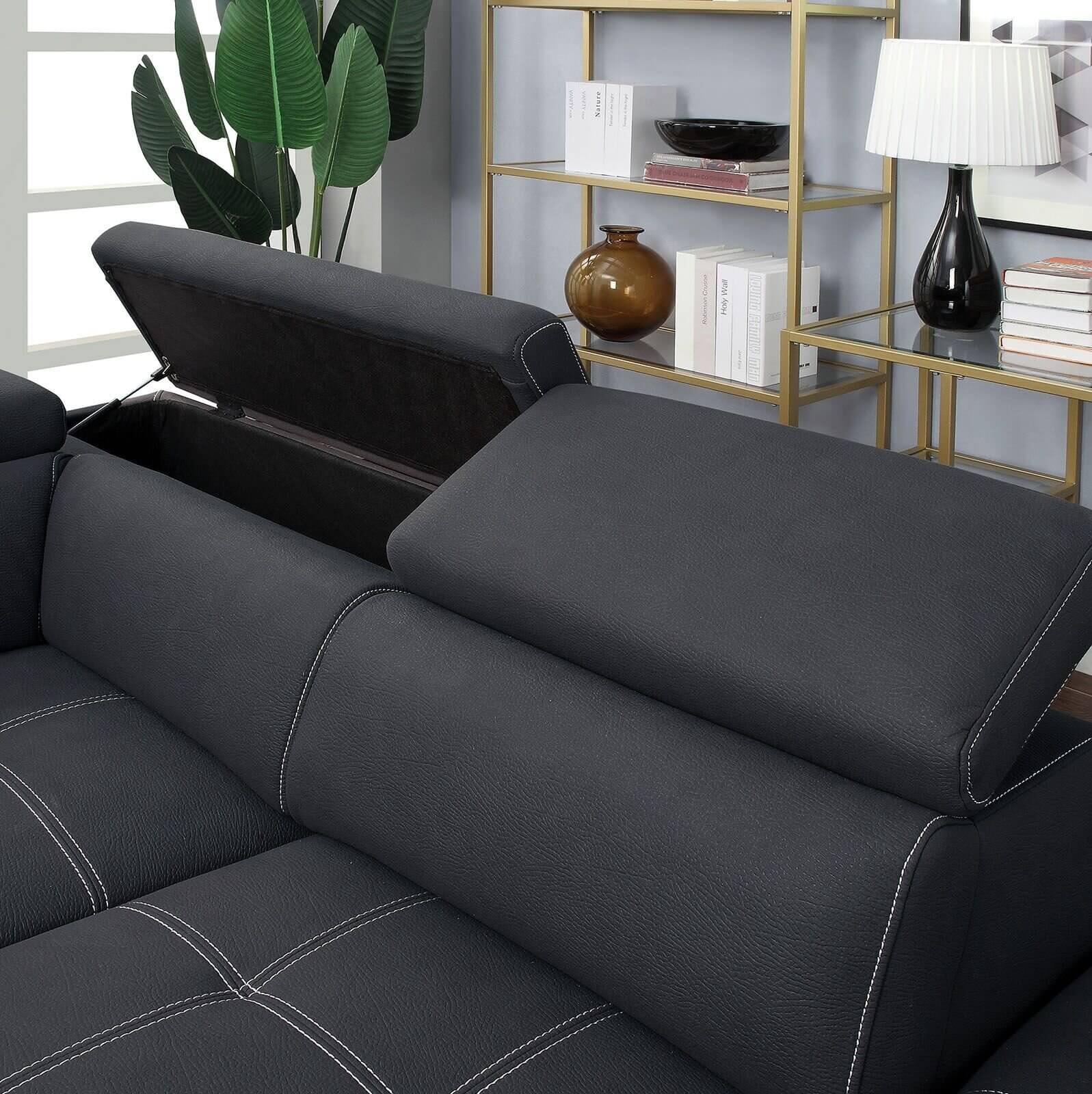 Athene Fabric L-Shape Storage Sleeper Sectional Sofa