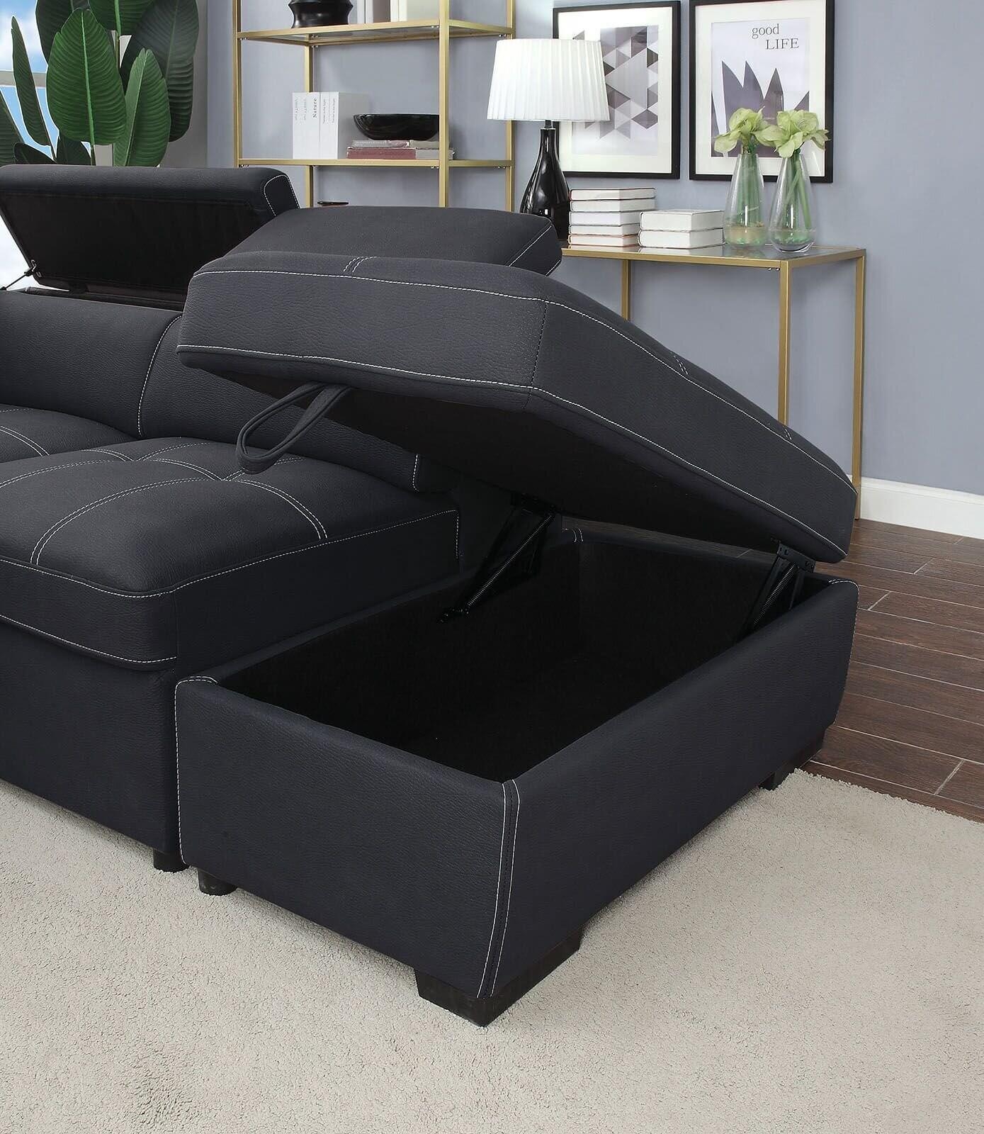 Athene Fabric L-Shape Storage Sleeper Sectional Sofa