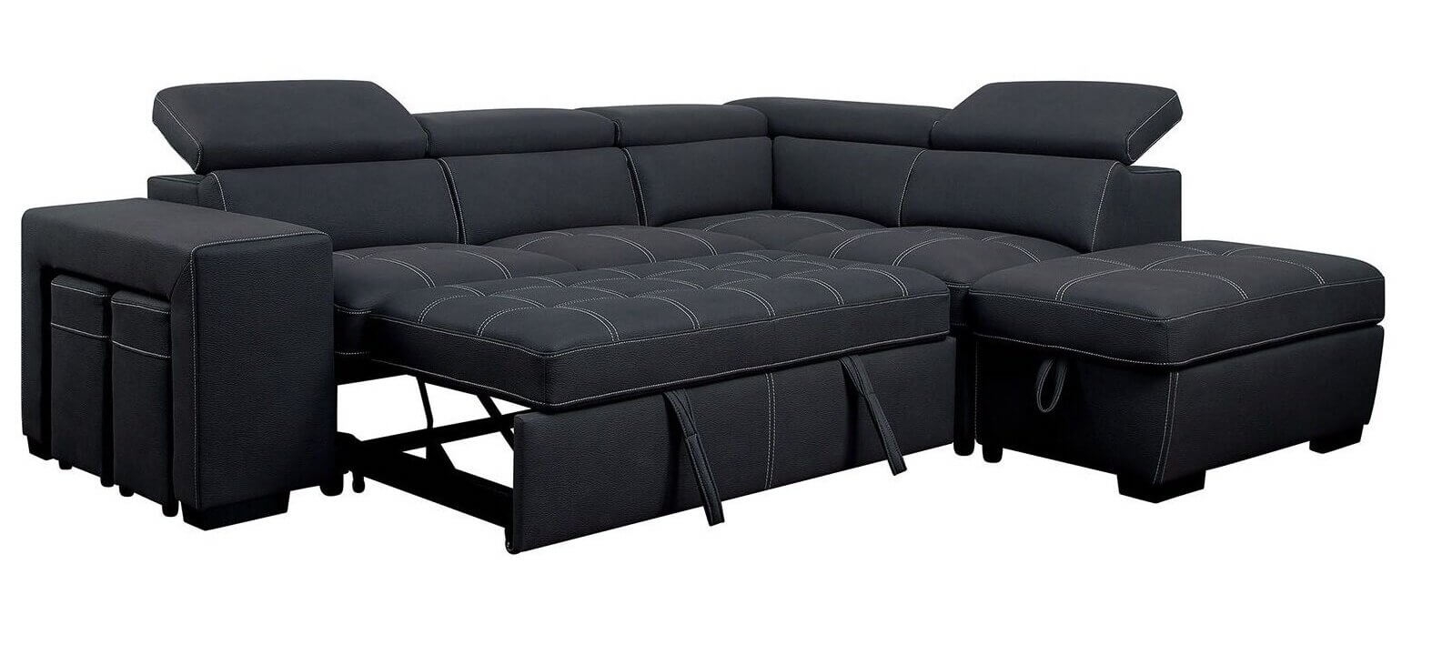 Athene Fabric L-Shape Storage Sleeper Sectional Sofa