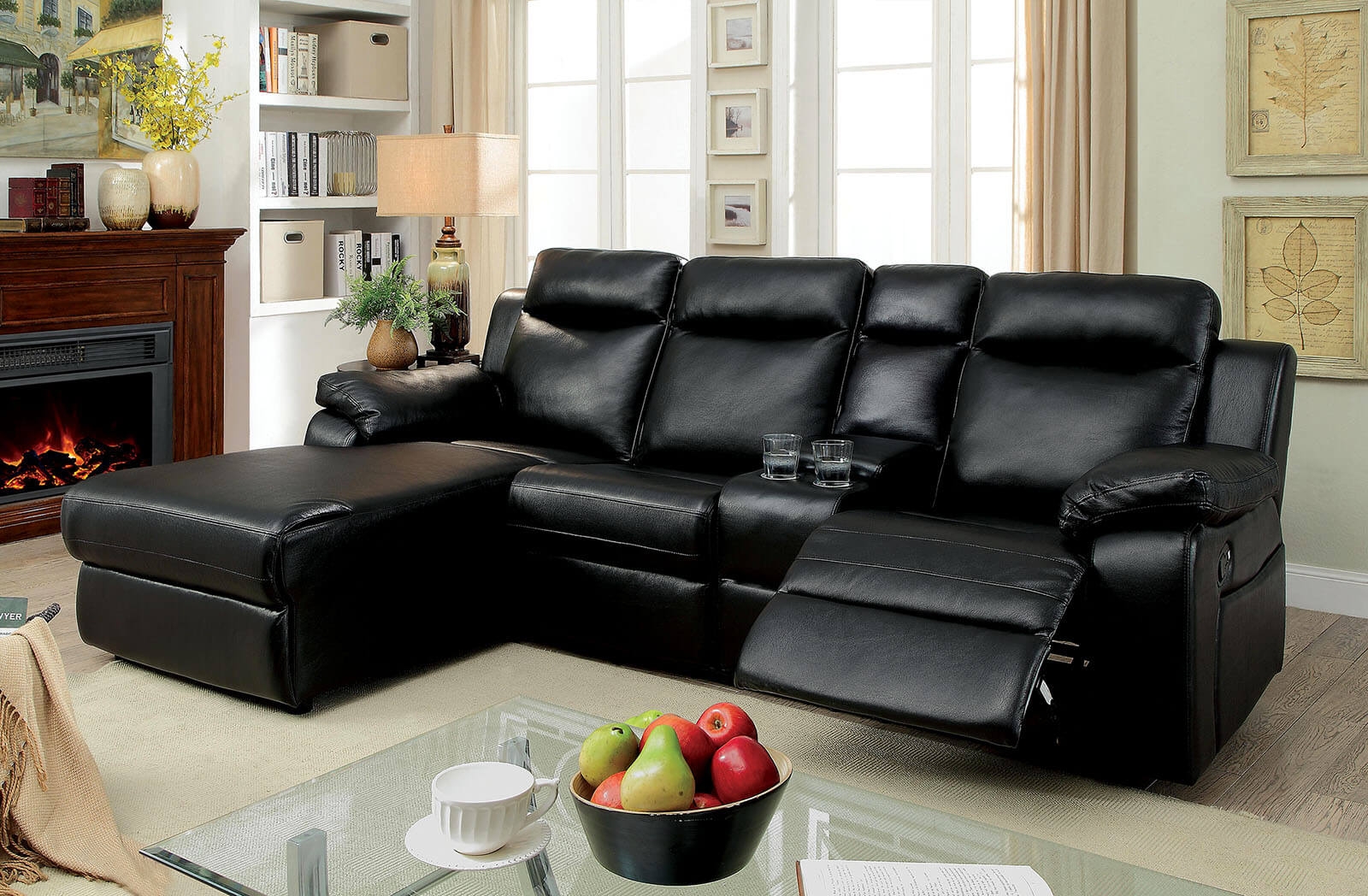 Hardy Leatherette L-Shape Reclining Sectional Sofa w/ Console