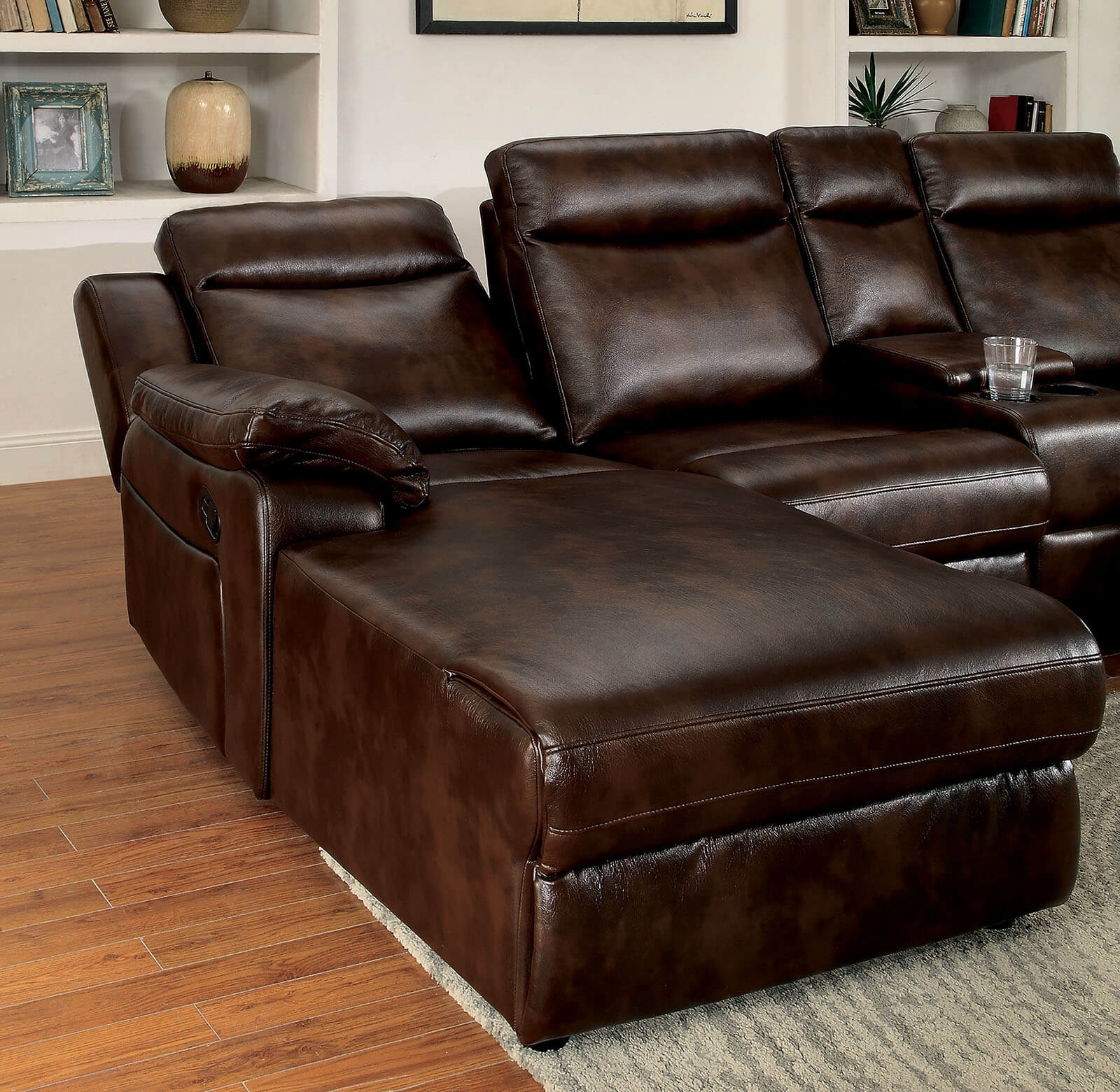 Hardy Leatherette L-Shape Reclining Sectional Sofa w/ Console