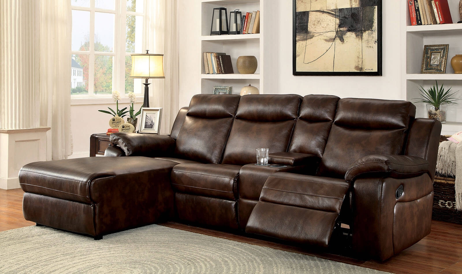 Hardy Leatherette L-Shape Reclining Sectional Sofa w/ Console