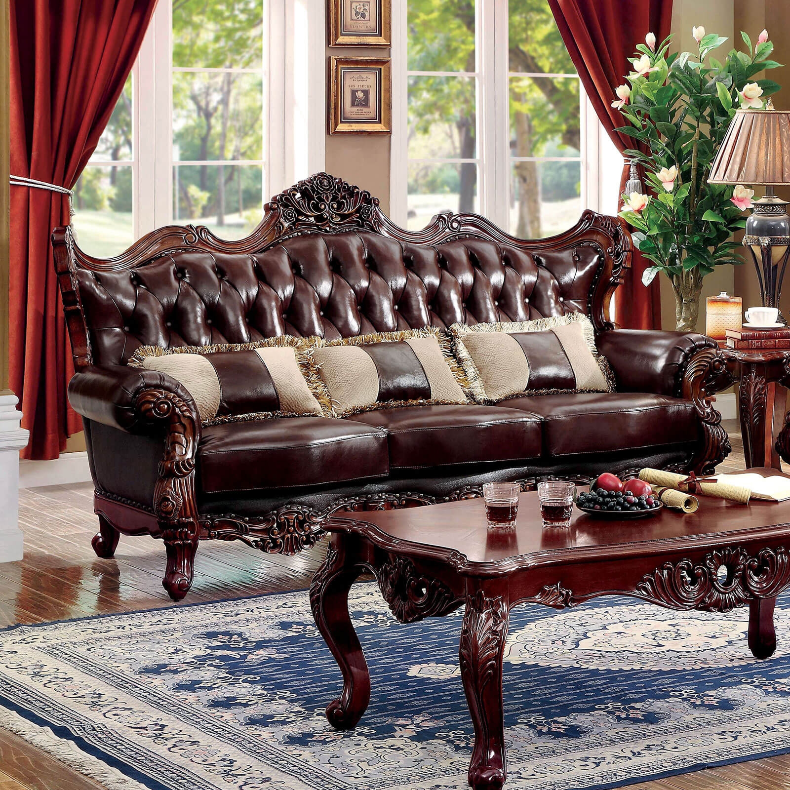 Jericho Top Grain Leather Match/Wood Sofa