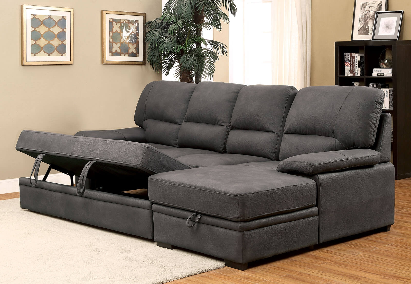 Alcester Faux Nubuck L-Shape Storage Sleeper Sectional Sofa