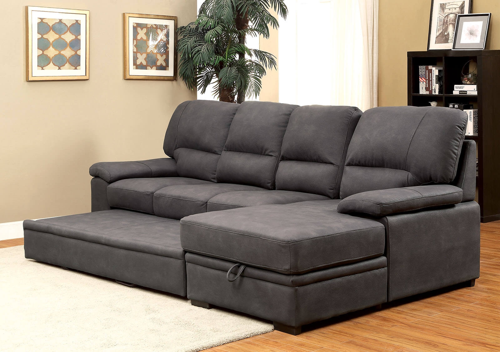 Alcester Faux Nubuck L-Shape Storage Sleeper Sectional Sofa