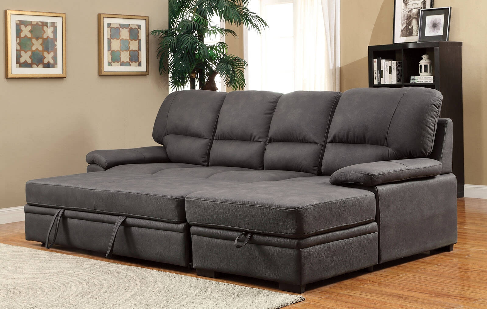 Alcester Faux Nubuck L-Shape Storage Sleeper Sectional Sofa
