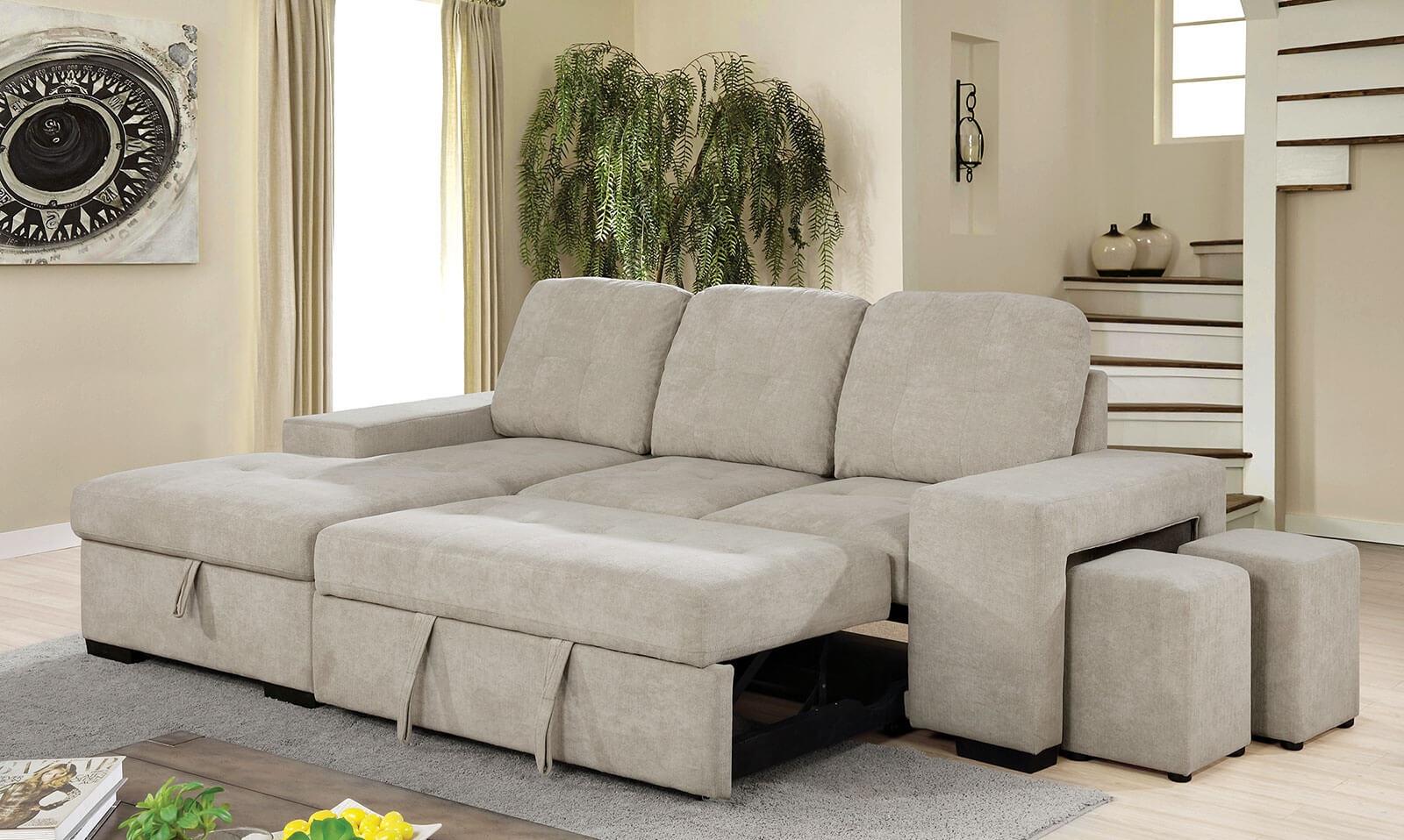 Jamiya Fabric L-Shape Reversible Sleeper Sectional Sofa