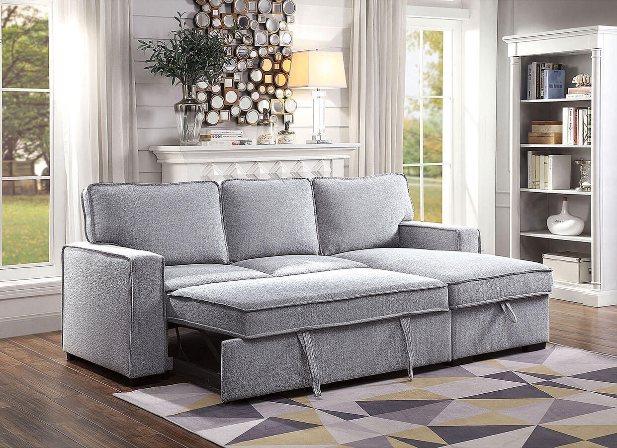 Ines Fabric L-Shape Reversible Sleeper Storage Sectional Sofa