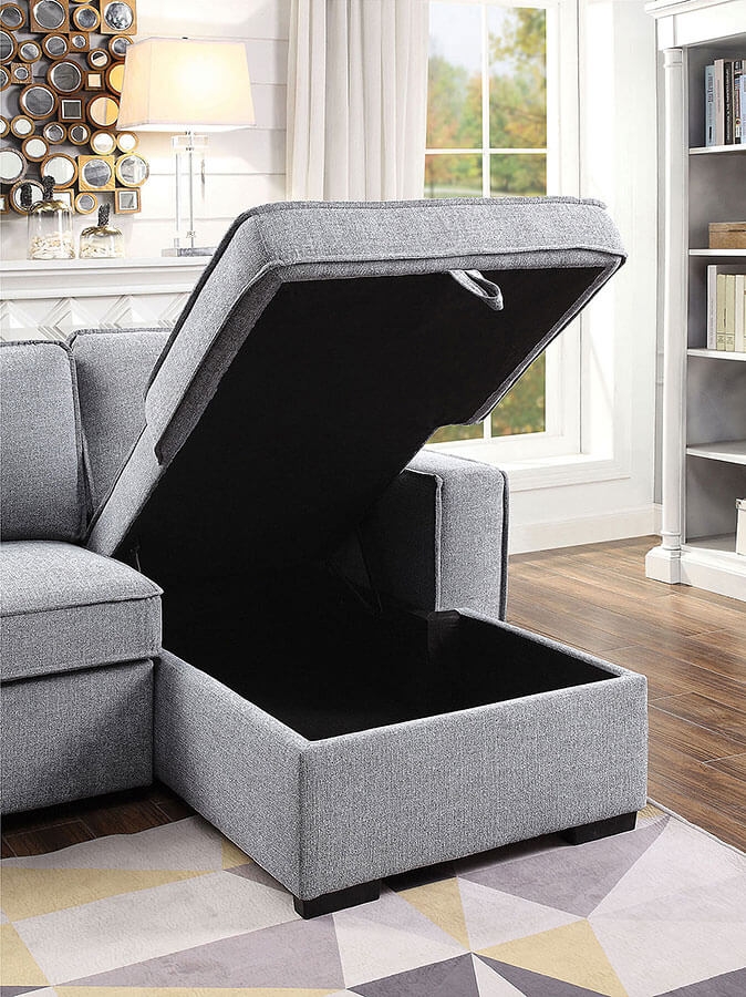Ines Fabric L-Shape Reversible Sleeper Storage Sectional Sofa