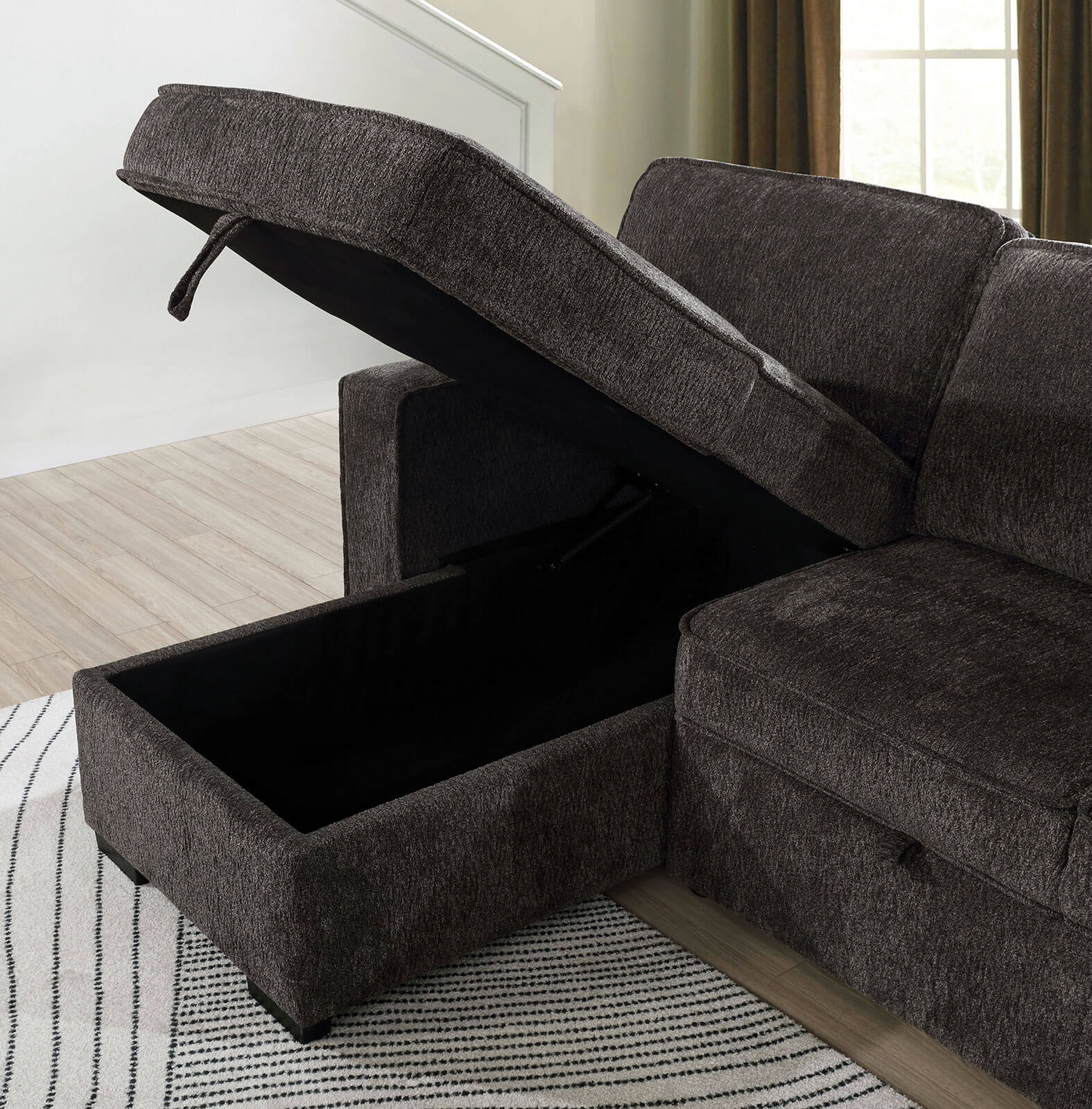 Ines Fabric L-Shape Reversible Sleeper Storage Sectional Sofa