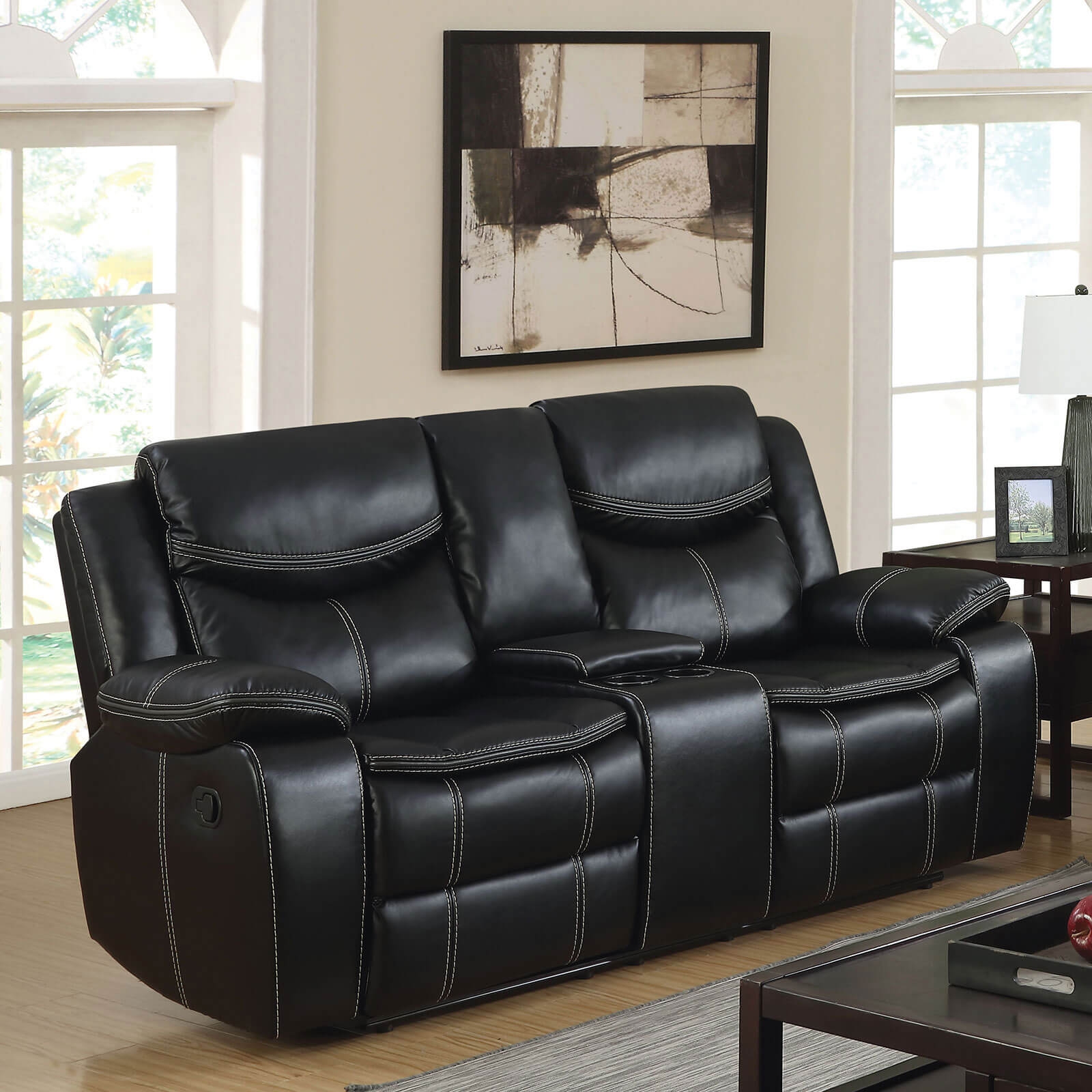 Pollux Leatherette Reclining Loveseat w/ Console