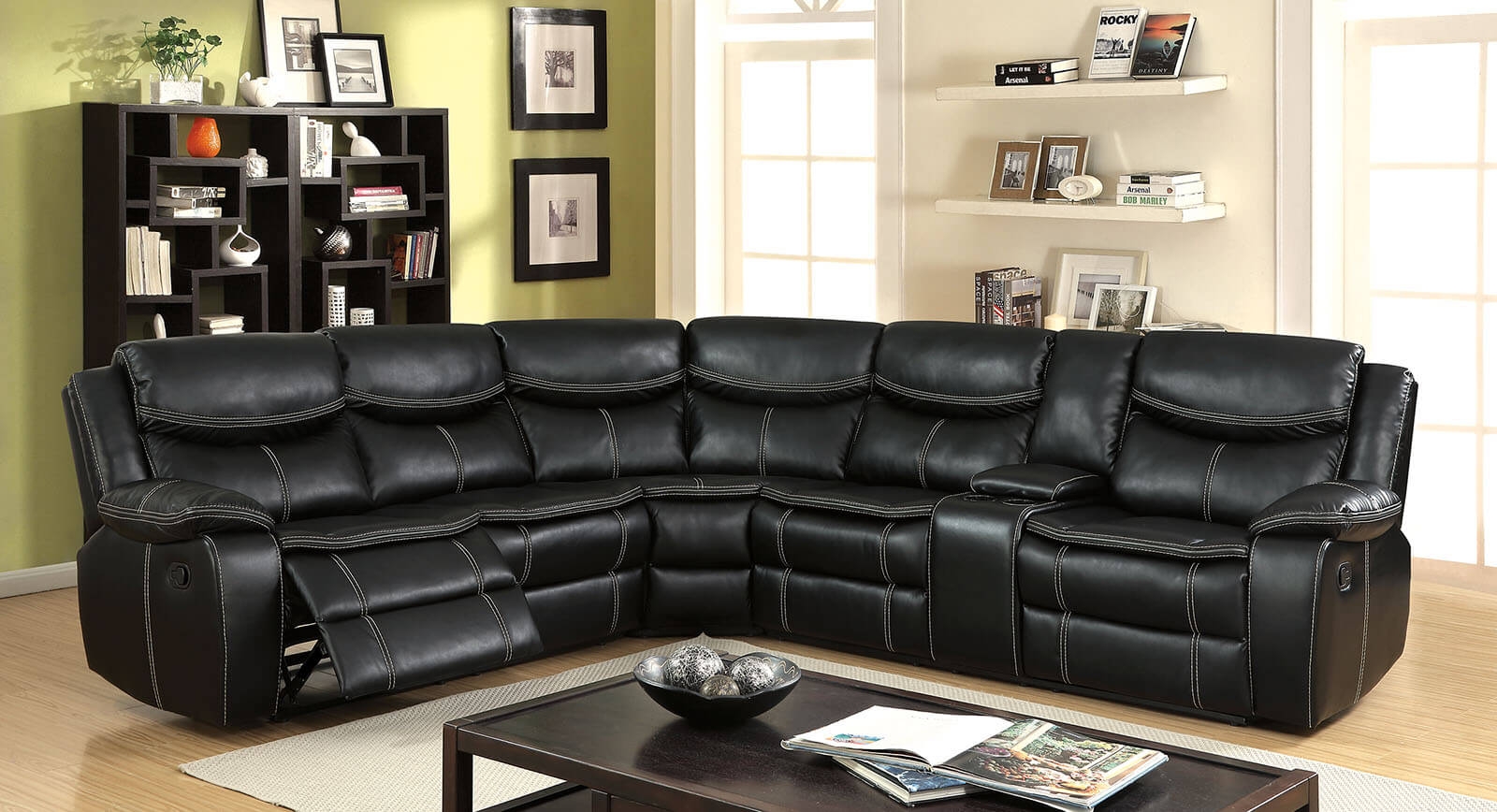 Gatria Leatherette L-Shape Reclining Sectional Sofa